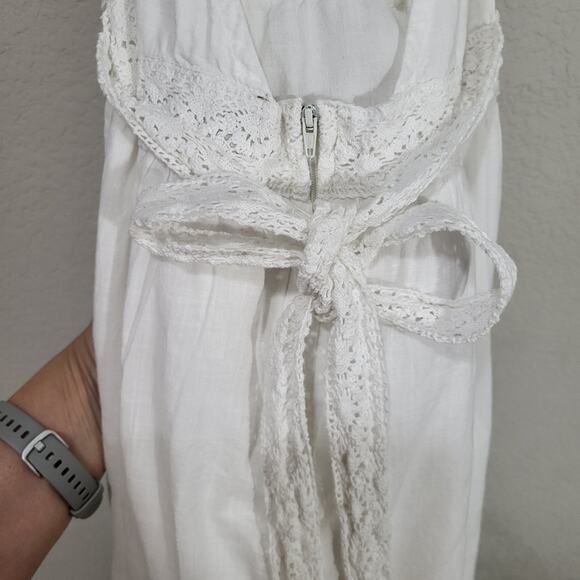 Dzarm White Halter Mini Dress Womens Small Summer Sundress Beachy Boho Cottage - Picture 6 of 11